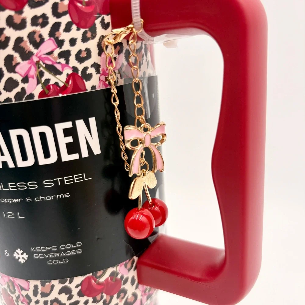 Steve Madden Leopard Cherry Bow Insulated Stainless Steel Tumbler with Charms